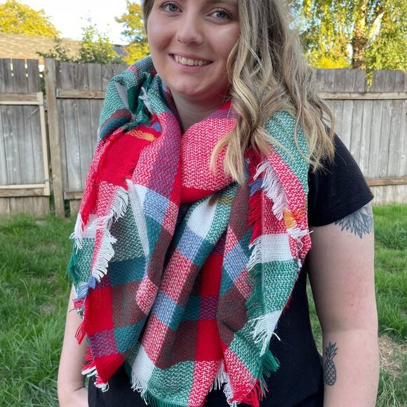 Color Block Blanket Scarf - Plaid - Picture 1 of 2